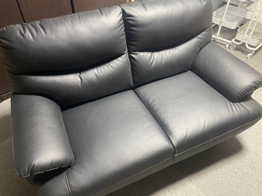 ●2人掛けソファ　合皮ブラック●展示品