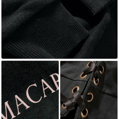 ꒰michellMacaron꒱長袖 レースアップ フードパーカー 黒 トップスの画像
