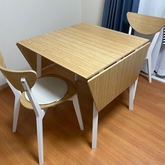 IKEA ドロップリーフテーブル 竹 (椅子付き)の画像