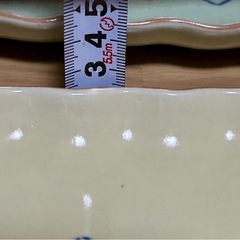 【追記】初投稿の半額以下‼️陶器長皿 手持ち付き約25cm  アーガイル柄 緑,黄 未使用？２枚セット  の画像