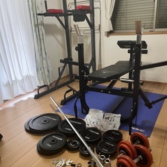 【筋トレ好き必見】ベンチプレス＋バーベル85kg＋懸垂マシン＋ダンベル一式【引き取り限定・格安】の画像