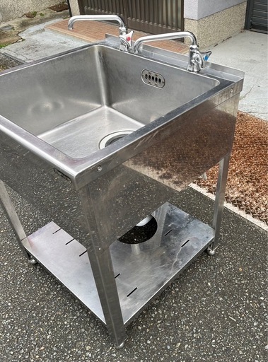 業務用 マルゼン 1槽シンク 二口蛇口付き 幅600×奥600×高さ800+20(mm