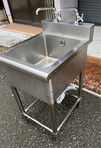 業務用 1槽シンク 二口蛇口付き 幅450×奥600×高さ800+90(mm) 一層シンク 一層 1層 一槽 店舗 厨房機器 流し台 