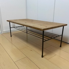 W90×D45　棚付ローテーブル　パイン材　アイアン