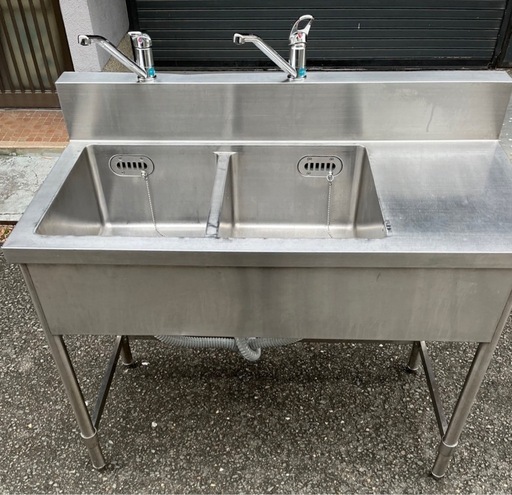 特注品 業務用 2槽シンク 混合水栓 2口蛇口付き 幅1150×奥600×高さ830+