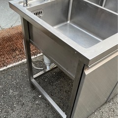 特注品 業務用 2槽シンク 混合水栓 3口蛇口付き 幅1000×奥750×高さ840+140(mm) 扉付き 二槽シンク 二層シンク 2層シンク 深形 大阪の画像