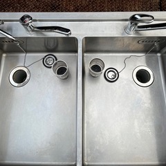 特注品 業務用 2槽シンク 混合水栓 3口蛇口付き 幅1000×奥750×高さ840+140(mm) 扉付き 二槽シンク 二層シンク 2層シンク 深形 大阪の画像