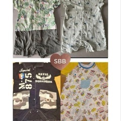 裏起毛、猫ポケット付きロンパース、水玉、迷彩、5点セットの画像