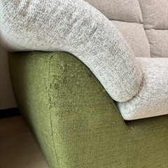 馬場家具　3人掛けソファ　ライトグレー・グリーンの画像