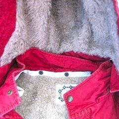 レッドＸキャメルベージュ☆内側ボアの防寒コート（内側ボアとフードは取り外し可能）の画像