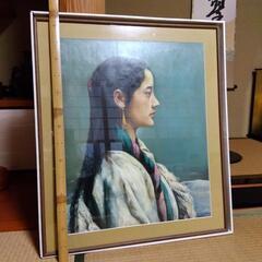 油絵　中国土産　中国少数民族女性の画像