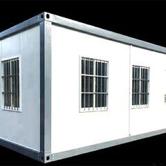 在庫一掃セール残り2棟！【資材でのご提供】W3000×D5950×H2800㎜ 約18㎡・11畳申請不要 現地組立 ユニットハウス 簡易ハウス コンテナハウス 窓二つ付き 納期相談 低コスト 耐火 断熱 防音 耐震 連結可能 増築対策 物置・事務所・別宅・従業員宿舎に最適 日本語説明書付き グレー (グリーン) 仮設ハウス、プレハブハウス、プレハブの画像