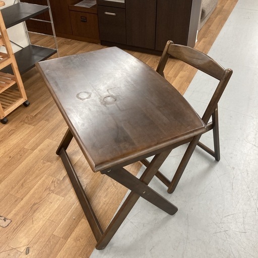 S255 ⭐ 天然木折り畳みデスク＆チェア セット ブラウン 幅90cm USED
