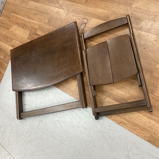 S255 ⭐ 天然木折り畳みデスク＆チェア セット ブラウン 幅90cm USED