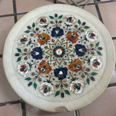 ハンドメイド 天然石　細工 螺細 プレート 飾り皿