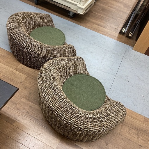 S206 ⭐ アジアンスタイル座椅子2点セット バナナリーフツイスト編み 幅75cm USED