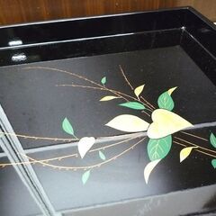 お盆 長手盆 会津塗 漆 みずひき草 サイズ 30cm×51cm 中古 苫小牧西店の画像