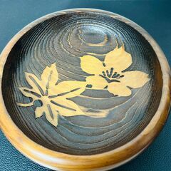 銘々皿　直径20㎝　縁起物　天然木製　手彫り　【j244】
