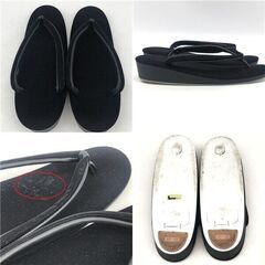 ss7266　喪服用草履 Lサイズ 2足セット 夏用 冬用 黒草履 ブラックフォーマル 冠婚葬祭 黒無地 防寒草履 冬草履 ぞうり 和服 着物 和装小物 喪服用草履 中古の画像