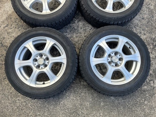 1010-5)185/65R15+WEDSアルミ中古4本セット！6.5J-15+45 100/5穴 グッドイヤースタッドレス