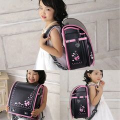 【新品】大人気 女の子ランドセル 大容量 軽量 撥水 6年保証 全国送料無料 スクールバック 小学生通学カバン リボンモデル ブラック/ピンク④の画像