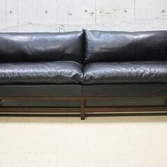 リッツウェル グランドリーワイズ 黒革 3人掛けソファ 替えカバー付 102万の画像