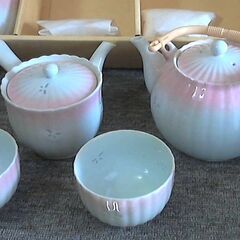 カフェ・甘味店・和風喫茶等有田焼、友右衛門作　ホタル焼煎茶碗１0個　急須2種２個セット　共箱　長期保管・未使用美品の画像