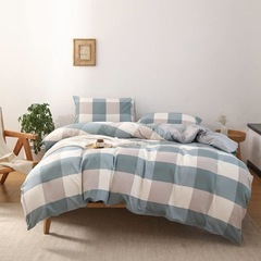 掛け布団カバー　ダブル　防ダニ　レイクブルー　チェック