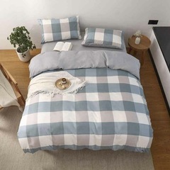 掛け布団カバー　シングル　レイクブルー　チェック①の画像