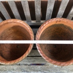 used 大きめ植木鉢 趣ある 焼き物 茶色 ブラウン 2個セットの画像