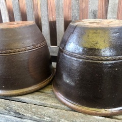 used 大きめ植木鉢 趣ある 焼き物 茶色 ブラウン 2個セットの画像