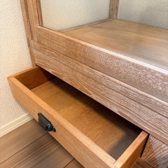 楢無垢材 2杯引き出し 脚付き カウンターガラスショーケース ガラス棚の画像