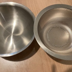 【取引先決定】【ニトリ】ステンレスボウル、ザル　2点　Lサイズ