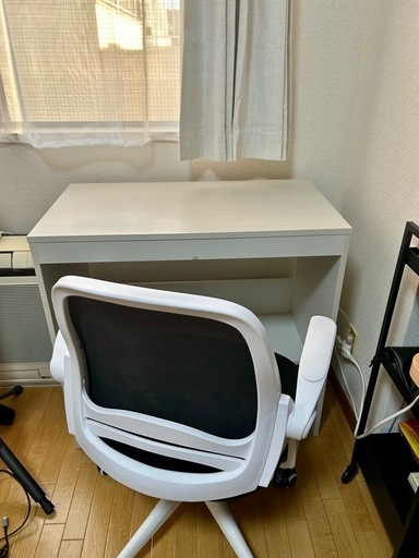 【まとめ売り】 幅80×45㎝ 収納付きホワイトパソコンデス台椅子付き
