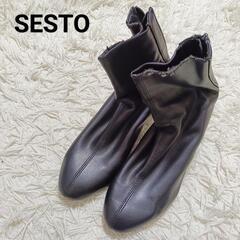 SESTO セスト ショートブーツ 靴 バックジップ ブラック ...