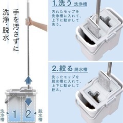 【早い者勝ち！新品未開封】★アイリスオーヤマ フロアモップ バケツセット★ホワイト (モップ部本体):幅約26×奥行約10×高さ約126.5㎝ フラットモップ FLMO-130★2個購入可能ですの画像