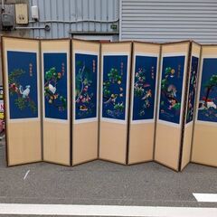 ☆中古￥10,800！7連パーテーション　家具　刺繡屏風　花鳥風...