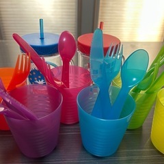 IKEA子供プラコップ 皿カトラリーセットキャンプの画像