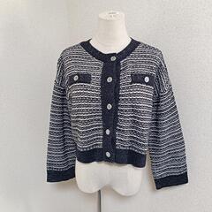 Chico チコ 美品 ノーカラージャケット アウター  ネイビーホワイト F レディースの画像