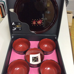 ★ 盆付 汁椀 5客 椿 ツバキ 漆器 未使用