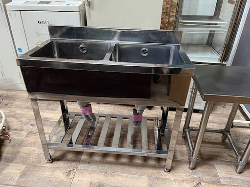 【中古】2槽シンク BG付 W900×D450×H800 （BG込880）ステンレスシンク
