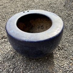 昭和レトロ 樽岡焼 海鼠釉 火鉢の画像