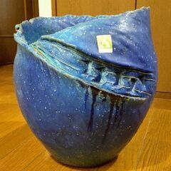 信楽焼 美杉 陶芸 波模様 花瓶 花器 華道 フラワーベース 鉢...