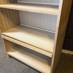 【武蔵小山店】 MUJI 無印良品 無印 タモ材 ミドルタイプ 木製収納 マガジンホルダー付 シェルフ ラック オープンシェルフ オープンラック  ブックシェルフ 棚 ディスプレイシェルフ ディスプレイラックの画像