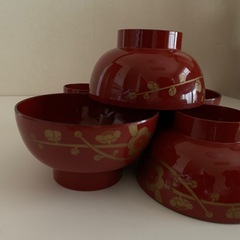 紅色汁椀5個セットの画像