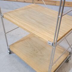無印　ステンレス　シェルフ　3段　オーク材　キャスター付き 無印良品(MUJI)の人気のオーク材×ステンレス 3段ユニット