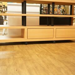 【限定値下げ中！】北大前! 札幌 引取 オーダーメイド製 オーディオラック 木製 ベージュ 幅180×奥行50×高さ89cm 特注 引出し収納付き キャスター付き 札幌市内近郊限定 2064839の画像