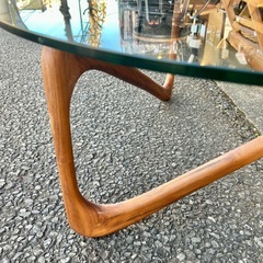 《売約済》【池上店】 Timeless craft LIN ラウンドテーブル タイムレスクラフト リン 廃盤　ガラステーブル ウォルナット センターテーブル 北欧 スタイル デザイン テーブル　の画像