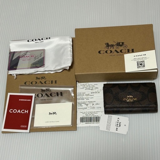 新品　コーチ　COACH　キーケース　5連　型押し　総柄　シグネチャー　ブラウン