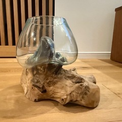 ガラスと木の水槽の画像